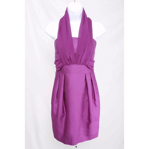 SINHA-STANIC Runway Purple Silk & Wool Blend Halter Mini Dress - Picture 2 of 8
